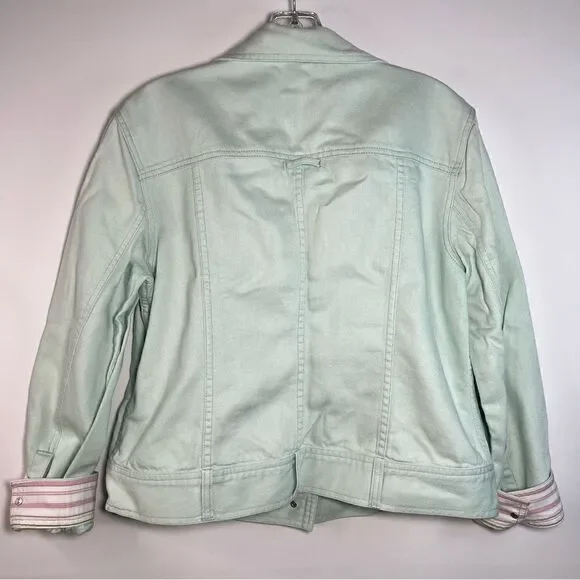 J. Jill Cotton Blend Seafoam Green Button Down Jacket M - Picture 8 of 8